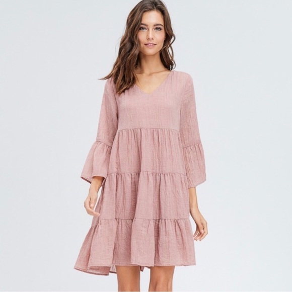 LAST 1! Crescent “Cindy” Babydoll Dress Dusty Rose - Picture 2 of 8